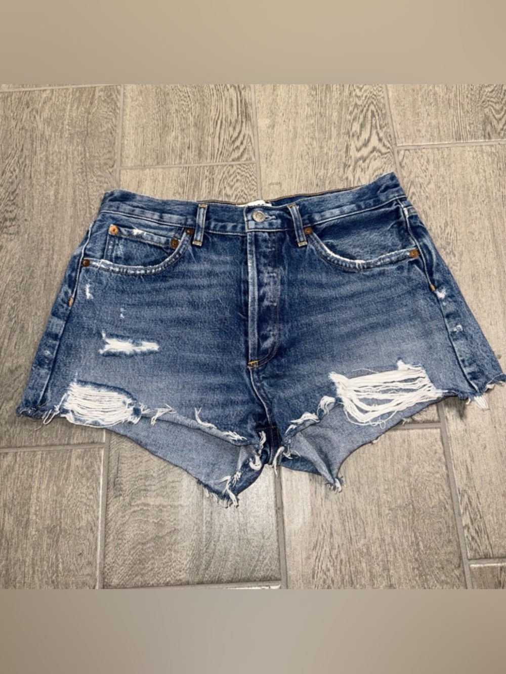 Agolde Parker Cut Off Blue Shorts Women’s 27 Distressed Button Fly